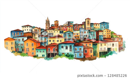 Valparaiso. Valparaiso hand drawn watercolor illustration 128485226