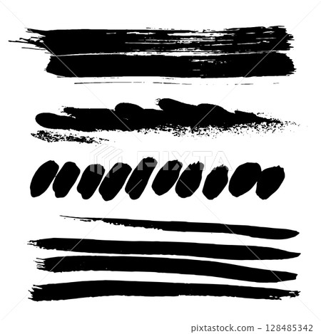 Black Brush strokes isolated on white background. Dry Brush Strokes and Scratches Retro Grunge Background. Vector brush stroke texture. Black ink, paint splatter. Black Brush strokes isolated on white background. Dry Brush Strokes and Scratches Retro Grunge Background. Vector brush stroke texture. Black ink, paint splatter. 128485342