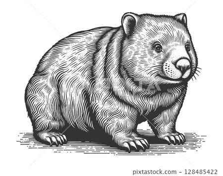 Wombat engraving sketch raster illustration Wombat engraving sketch raster illustration 128485422