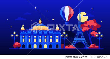 France at night - colorful flat design style illustration 128485423