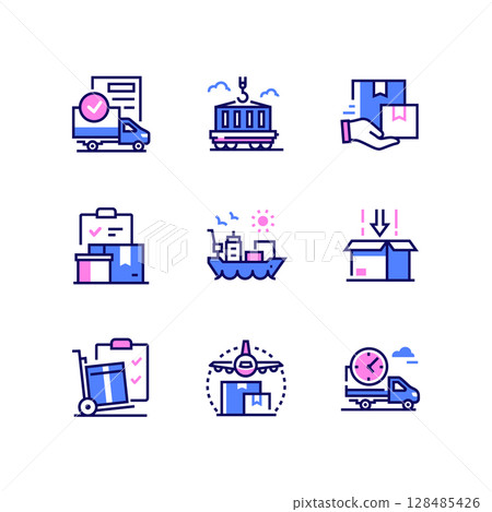 Logistics - colorful line design style icons set 128485426