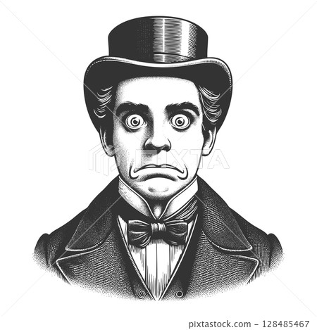 Wide-Eyed Victorian Man engraving sketch vector 128485467