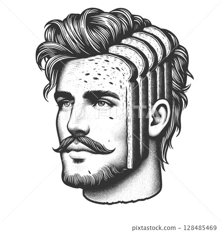 Male head made of Sliced Bread engraving vector 128485469