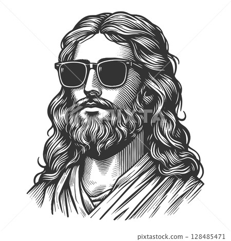 Cool Jesus Christ Sunglasses raster illustration 128485471