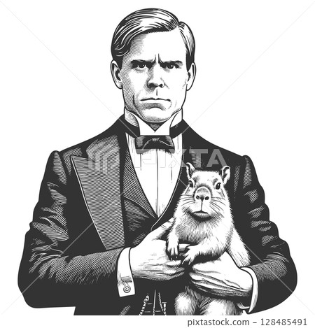 Gentleman Holding Capybara vector illustration Gentleman Holding Capybara vector illustration 128485491