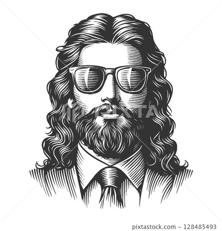 Cool Jesus Christ Sunglasses raster illustration Cool Jesus Christ Sunglasses raster illustration 128485493