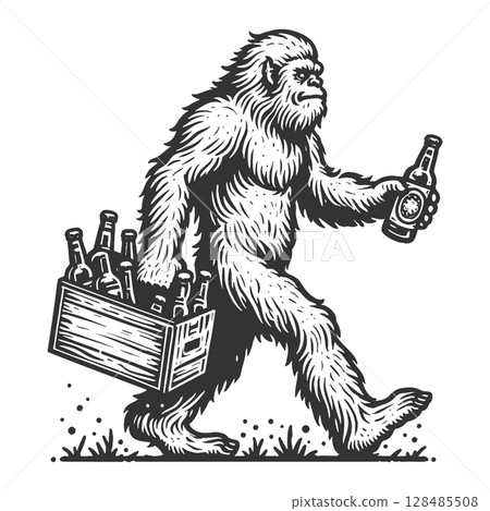 Cheerful Yeti Carrying Beer Crates raster 128485508