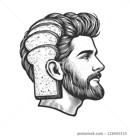 Male head made of Sliced Bread engraving vector 128485515