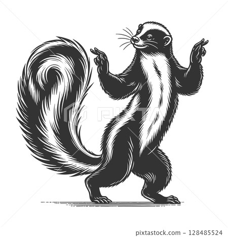 Dancing Skunk engraving sketch vector illustration Dancing Skunk engraving sketch vector illustration 128485524