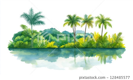 Amazon basin. Amazon basin hand drawn watercolor illustration Amazon basin. Amazon basin hand drawn watercolor illustration 128485577