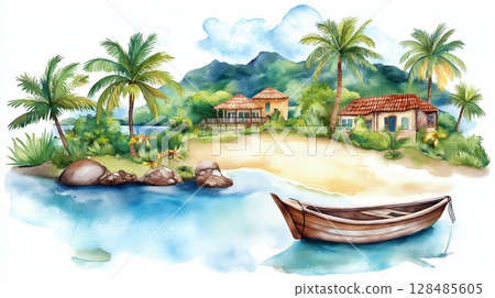 Bonito eco-tourism. Bonito eco-tourism hand drawn watercolor illustration Bonito eco-tourism. Bonito eco-tourism hand drawn watercolor illustration 128485605