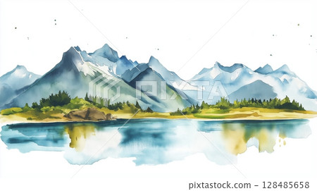 Tierra del Fuego National Park. Tierra del Fuego National Park hand drawn watercolor illustration 128485658