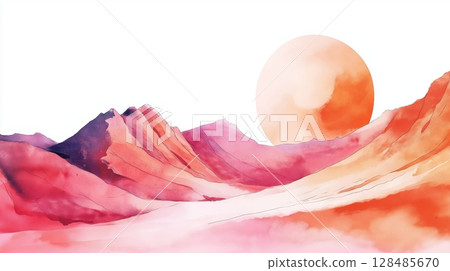 Valle de la Luna. Valle de la Luna hand drawn watercolor illustration Valle de la Luna. Valle de la Luna hand drawn watercolor illustration 128485670