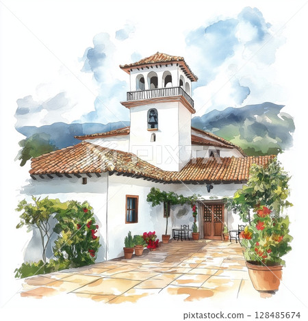 Villa de Leyva. Villa de Leyva hand drawn watercolor illustration 128485674