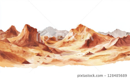 Valle de la Luna. Valle de la Luna hand drawn watercolor illustration 128485689