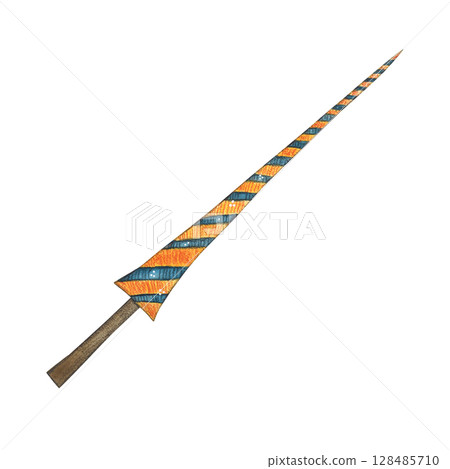 Spear, medieval weapon, for knightly tournaments. Watercolor illustration hand drawn, cartoon. Drawing for stickers, scrapbooking. Knight, warrior, spear, weapon, history Spear, medieval weapon, for knightly tournaments. Watercolor illustration hand drawn, cartoon. Drawing for stickers, scrapbooking. Knight, warrior, spear, weapon, history 128485710