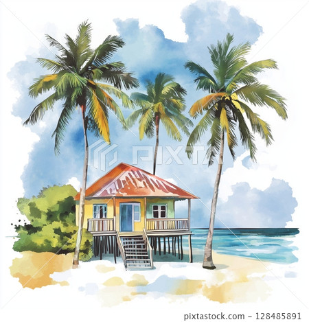 Punta Cana. Punta Cana hand drawn watercolor illustration Punta Cana. Punta Cana hand drawn watercolor illustration 128485891