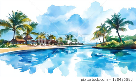 Punta Cana. Punta Cana hand drawn watercolor illustration Punta Cana. Punta Cana hand drawn watercolor illustration 128485893