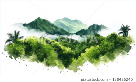 El Yunque National Forest. El Yunque National Forest hand drawn watercolor illustration 128486240