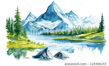 Glacier National Park. Glacier National Park hand drawn watercolor illustration 128486255