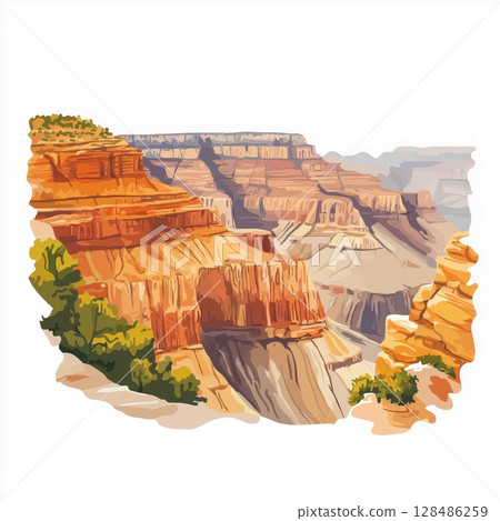 Grand Canyon National Park. Grand Canyon National Park hand drawn watercolor illustration Grand Canyon National Park. Grand Canyon National Park hand drawn watercolor illustration 128486259