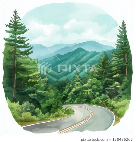 Great Smoky Mountains National Park. Great Smoky Mountains National Park hand drawn watercolor illustration Great Smoky Mountains National Park. Great Smoky Mountains National Park hand drawn watercolor illustration 128486262