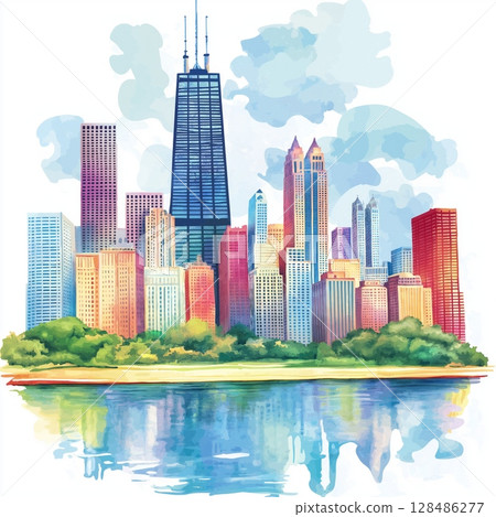 Chicago. Chicago hand drawn watercolor illustration Chicago. Chicago hand drawn watercolor illustration 128486277