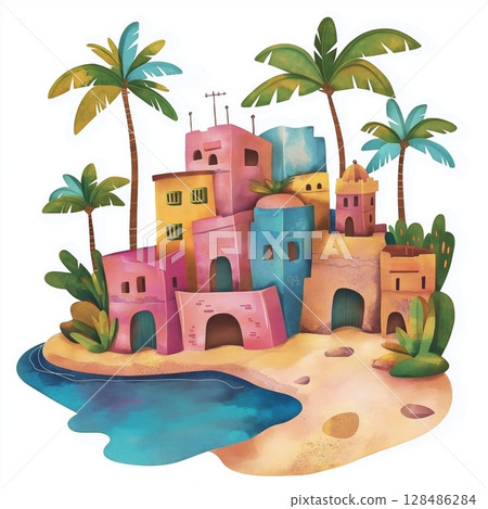 Isla Mujeres. Isla Mujeres hand drawn watercolor illustration Isla Mujeres. Isla Mujeres hand drawn watercolor illustration 128486284