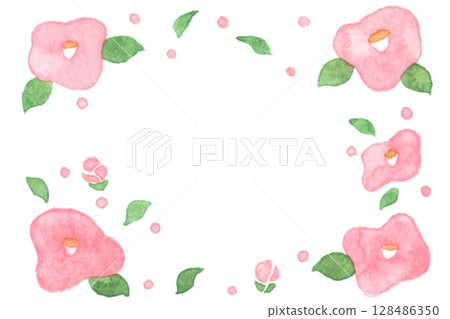 Watercolor camellia frame Watercolor camellia frame 128486350