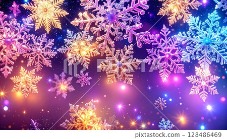 Colorful snowflake background, wallpaper 128486469