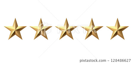 Five golden stars isolated on black background. Rating stars icon. white background 128486627