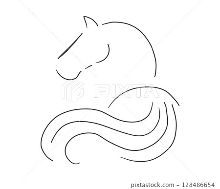 2026 with horse silhouette line art, sketch hand drawn. Gold design icon. Celebration concept. New year decoration minimal design element. 2026 with horse silhouette line art, sketch hand drawn. Gold design icon. Celebration concept. New year decoration minimal design element. 128486654