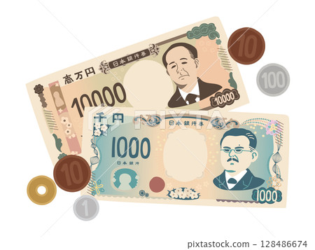 鈔票和硬幣現金插圖 128486674