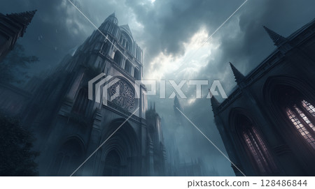 castle in gothic style dark tones of the night 128486844