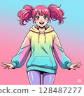An energetic girl with twin tails 128487277
