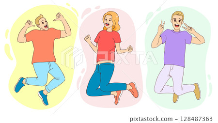 Three Free People Flying Happy 128487363