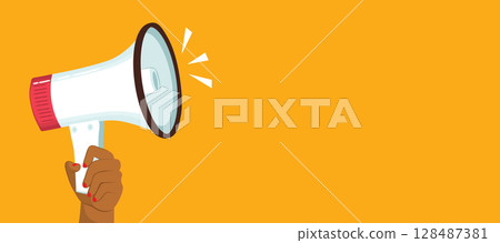 Female Hand Holding Megaphone 128487381