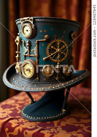Luxurious Steampunk Headpiece with Mechanical Details and Victorian Elegance 128487645