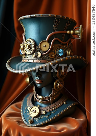 Luxurious Steampunk Headpiece with Mechanical Details and Victorian Elegance 128487646