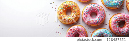 colorful glazed donut with colorful sprinkles 128487851