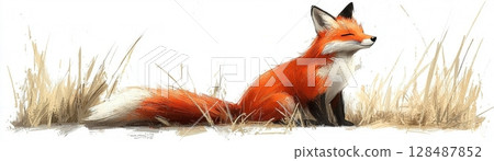 red fox standing on the grass 128487852