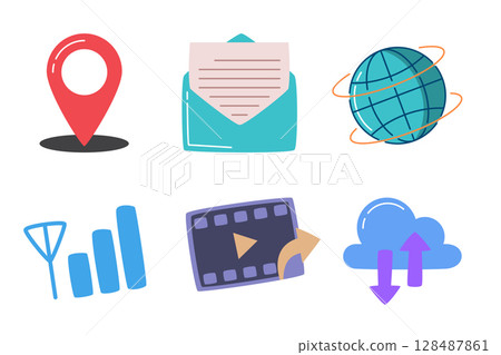 Flat digital icons for communication and data 128487861