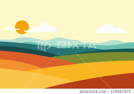 Minimalist Landscape with Hills and Trees Minimalist Landscape with Hills and Trees 128487875