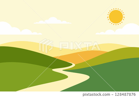 Minimalist Landscape with Hills and Trees Minimalist Landscape with Hills and Trees 128487876