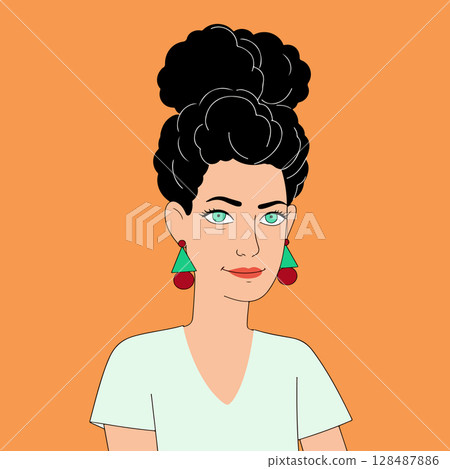 Woman with Afro Bun and Geometric Earrings Woman with Afro Bun and Geometric Earrings 128487886