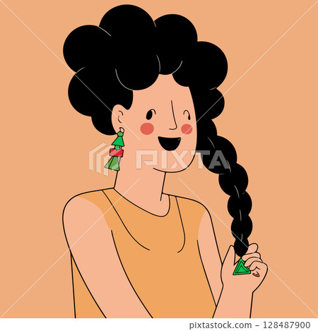 Woman with Braided Hair and Geometric Earrings 128487900