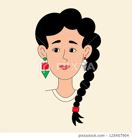 Woman with Braided Hair and Geometric Earrings 128487904
