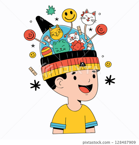 Man with Mind Full of Thoughts and Emotions Man with Mind Full of Thoughts and Emotions 128487909
