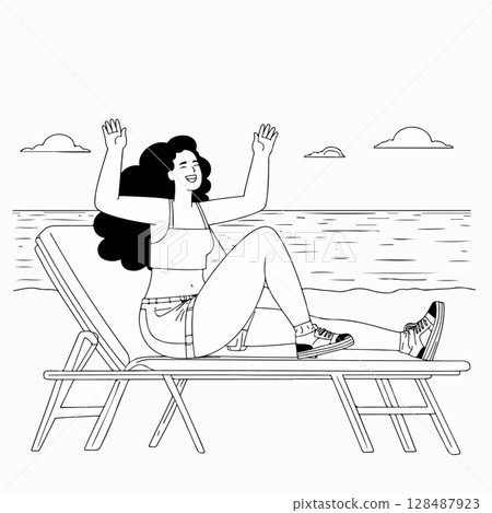 Woman Relaxing on Beach Chair Woman Relaxing on Beach Chair 128487923