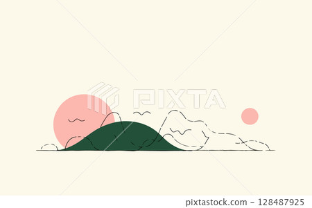 Minimalist Landscape with Sun and Hills 128487925